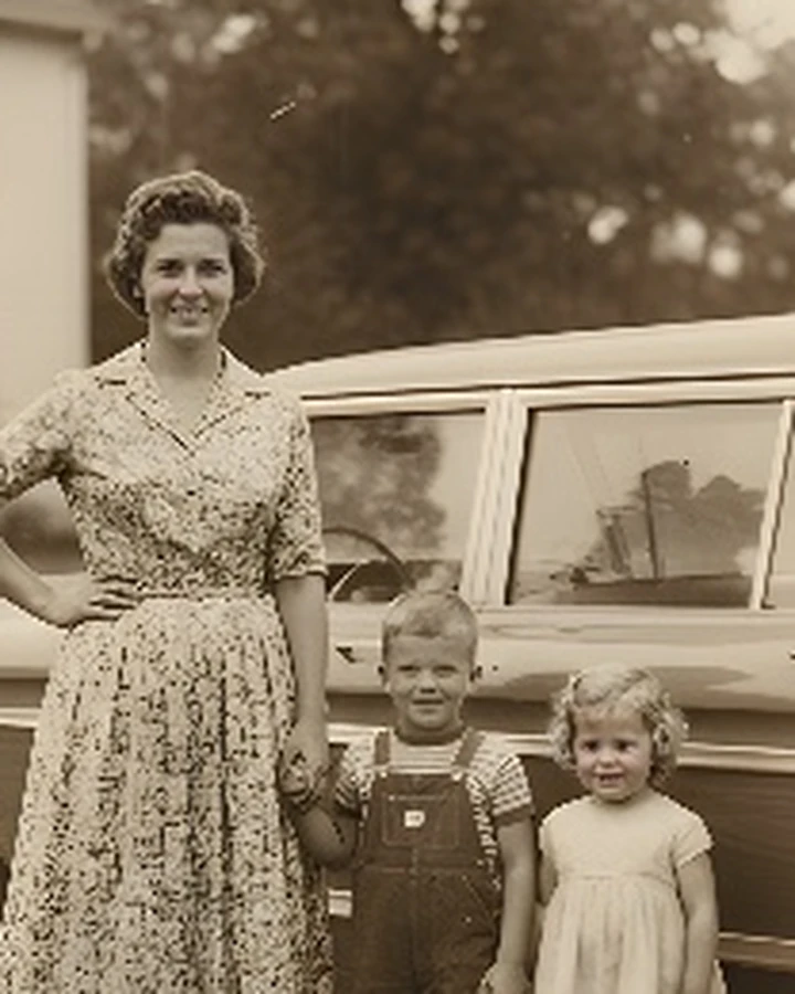 1960s family photo before and after Face Fixer restoration in AI Upscale